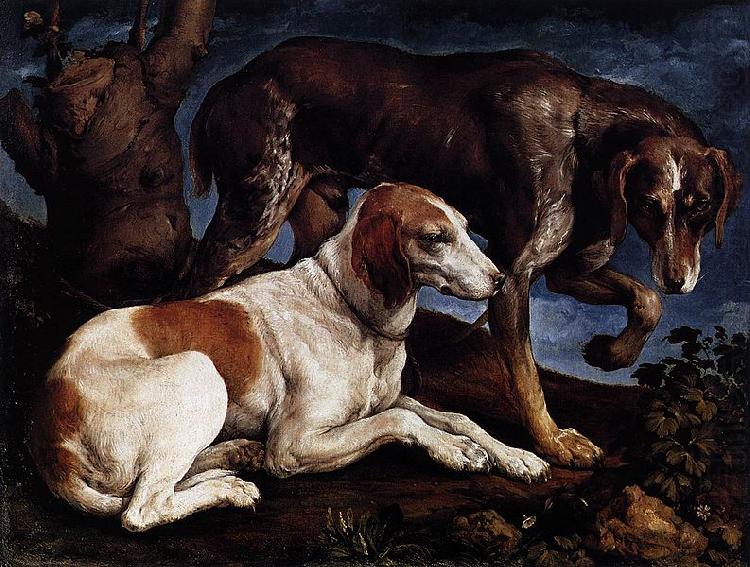 Follower of Jacopo da Ponte Two Hounds oil painting picture